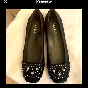 VANELI BLACK SUEDE EMBELLISHED BALLET FLAT…